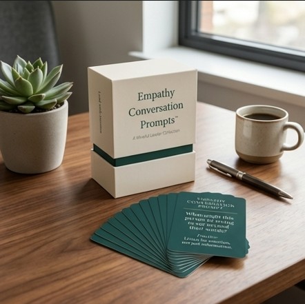 Empathy Conversation Prompts product box and cards on desk